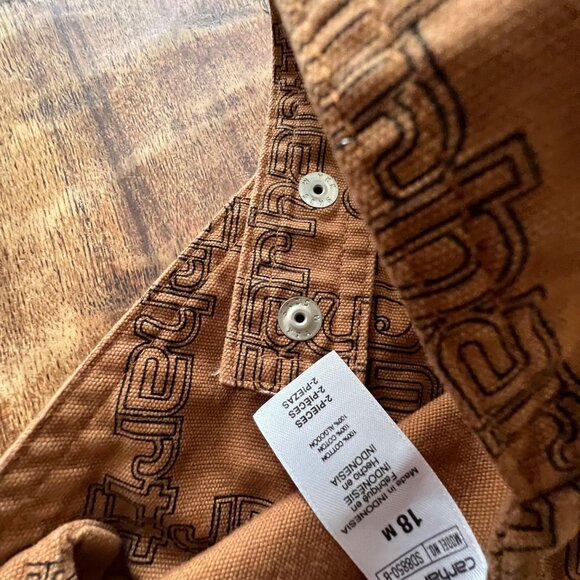 Carhartt Baby Overalls 18M Brown Allover Logo Print Durable All Cotton - Picture 5 of 11
